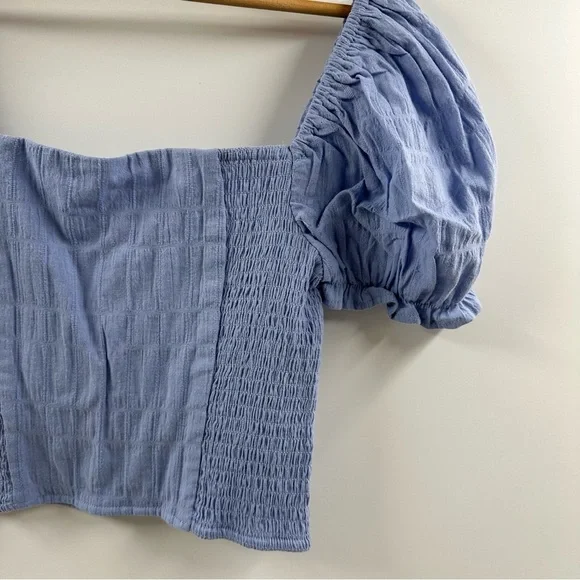 Forever 21 Light Blue Puffed Sleeve Cropped Top - Picture 2 of 5